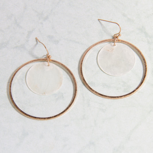 E2200 Worn Gold Hoop with Round Shell Earring
