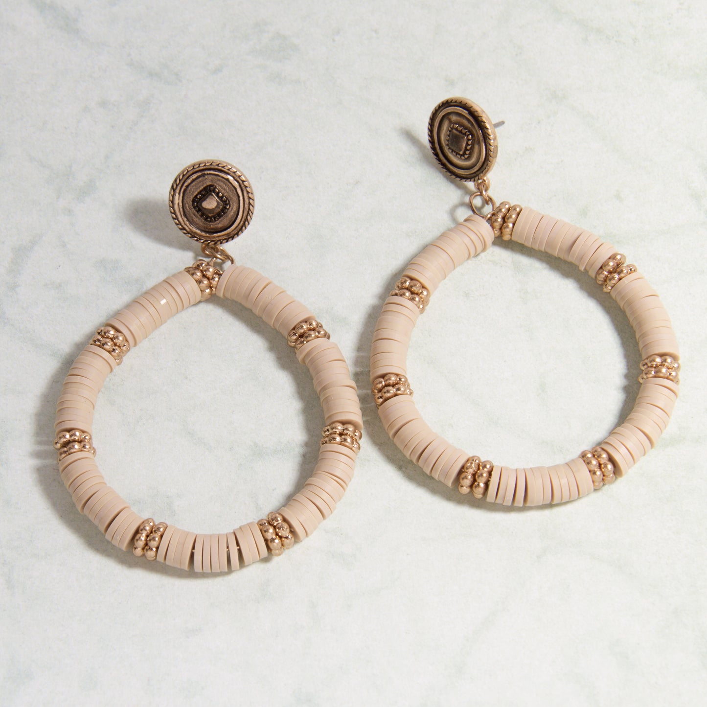 E2254-NT 2" Natural Color Rubber Disc Beads Hoop Earring