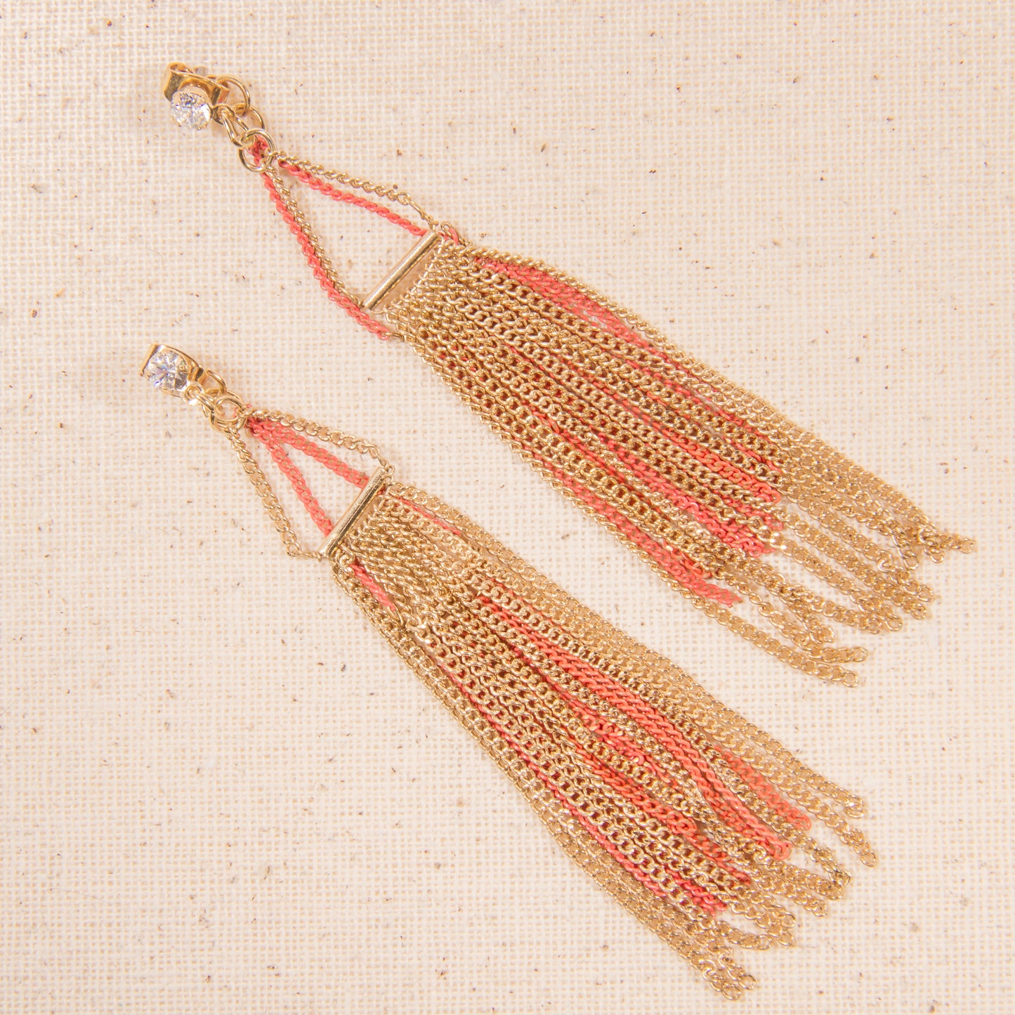 E2275 3.5" Rhinestone Post with Two Color Chains Jacket Earring