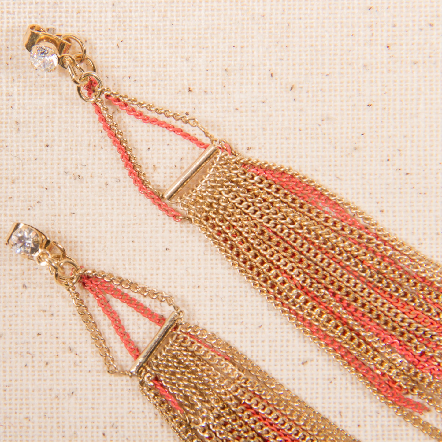 E2275 3.5" Rhinestone Post with Two Color Chains Jacket Earring