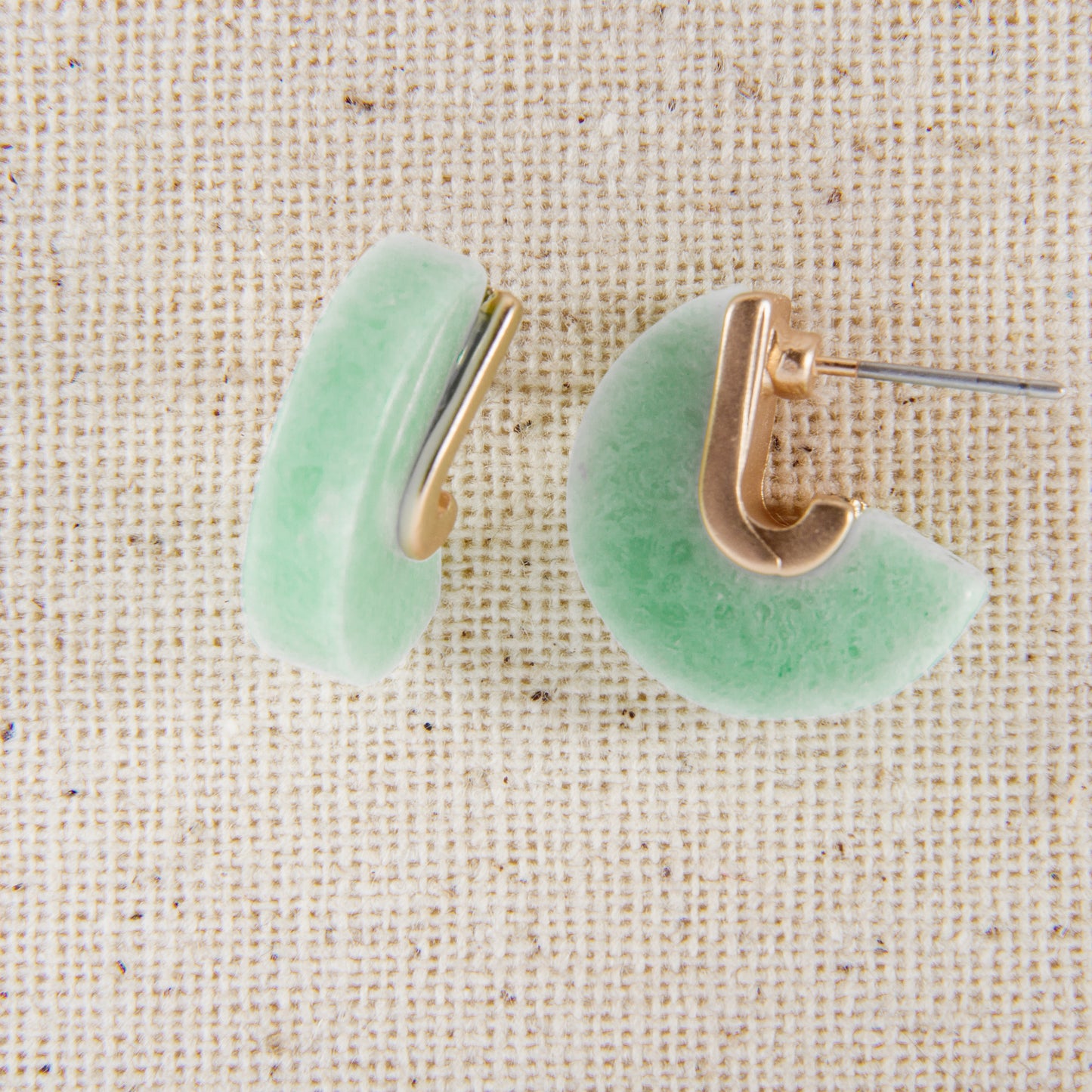 E2292-MN Stone Hoop Huggie Stud Earring