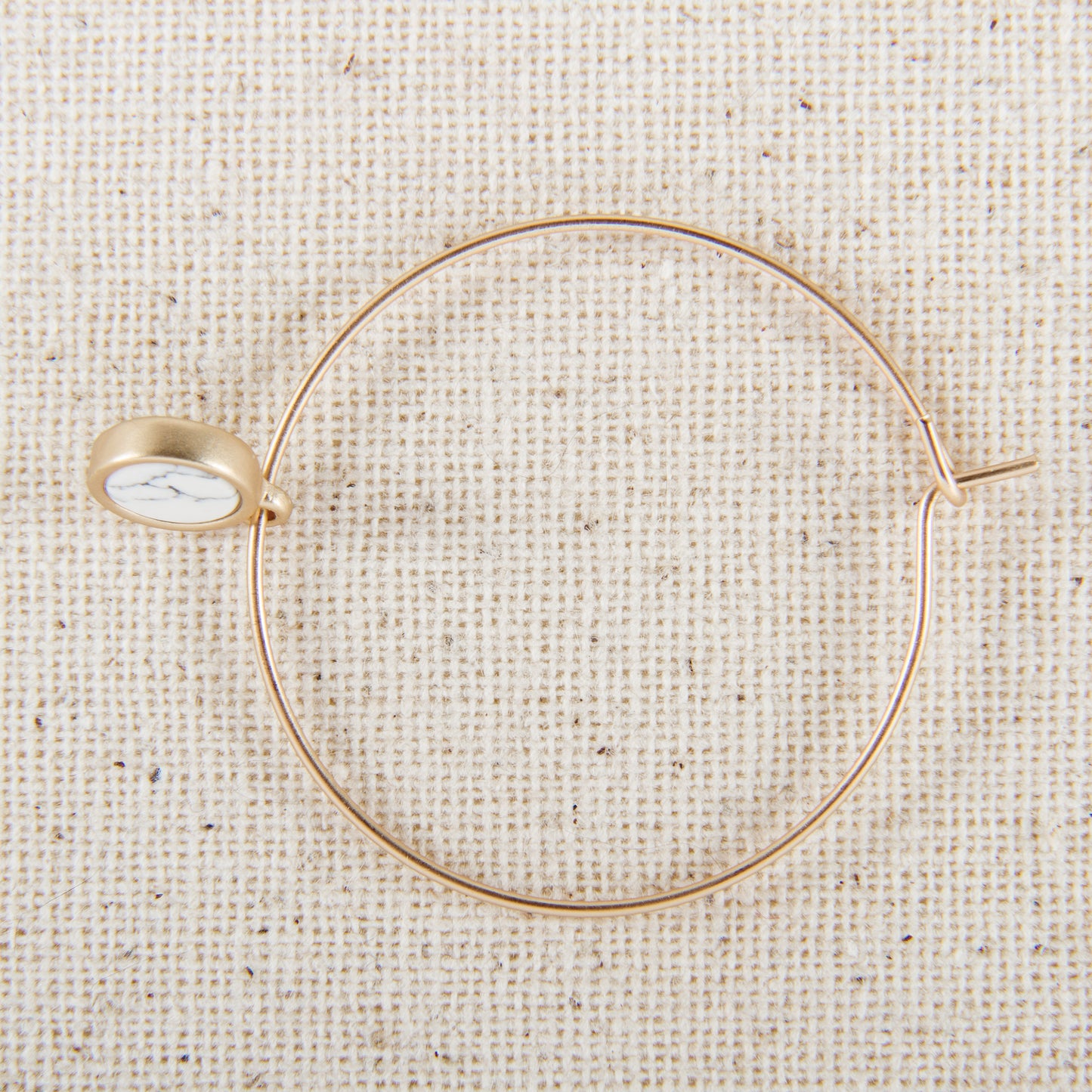 E2293-WH Hoop with Stone Charm Earring