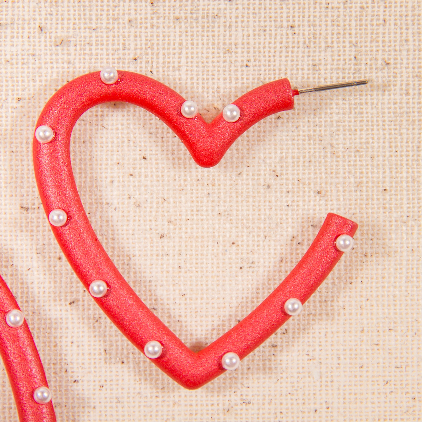 E2304 2" Color Coated Metal Heart Hoop Earring w/ Tiny Pearls