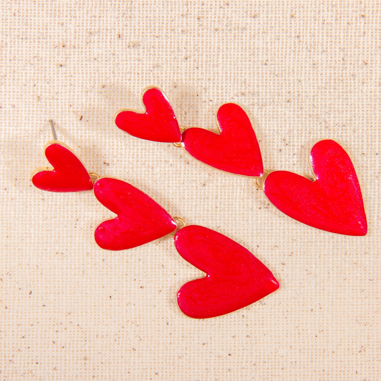 E2305 2.25" Triple Enamel Heart Post Dangle Earring