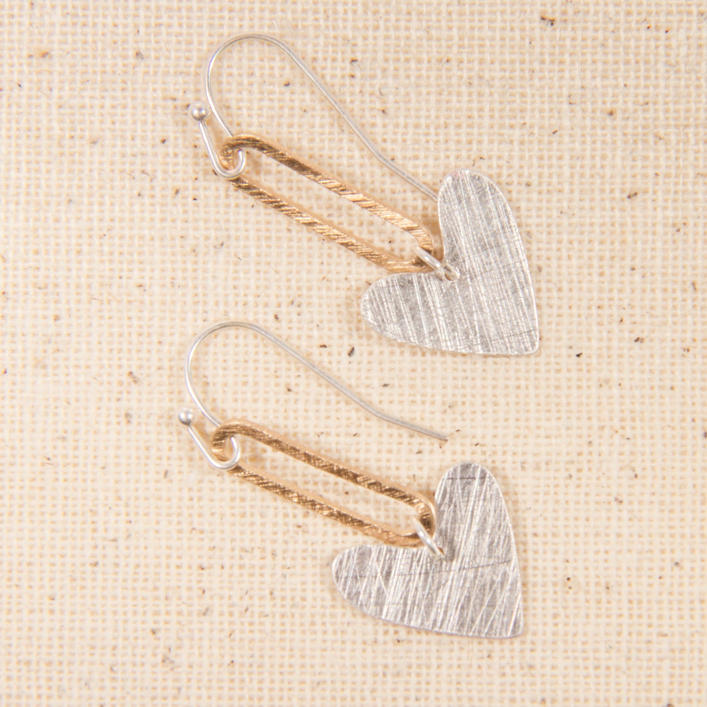 E2311-S 1.5" Two Tone Heart & Link Dangle Earring