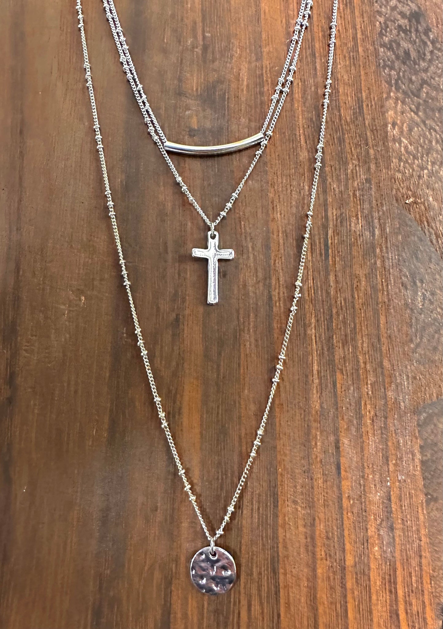 N3355 Multi Strand Silver Cross Necklace