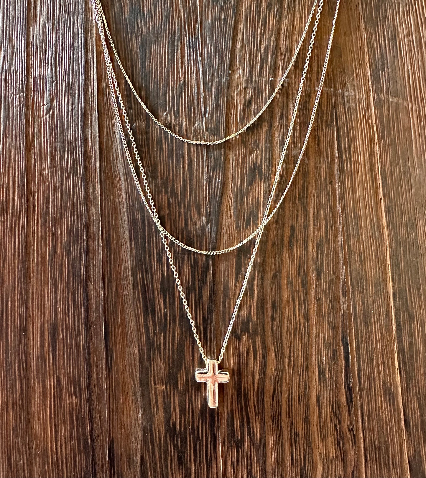 N3391 18" Delicate 3 Strand Chain Cross Charm Necklace
