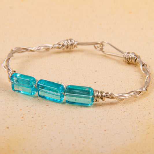 B1164-BL Triple Bead Wire Bracelet