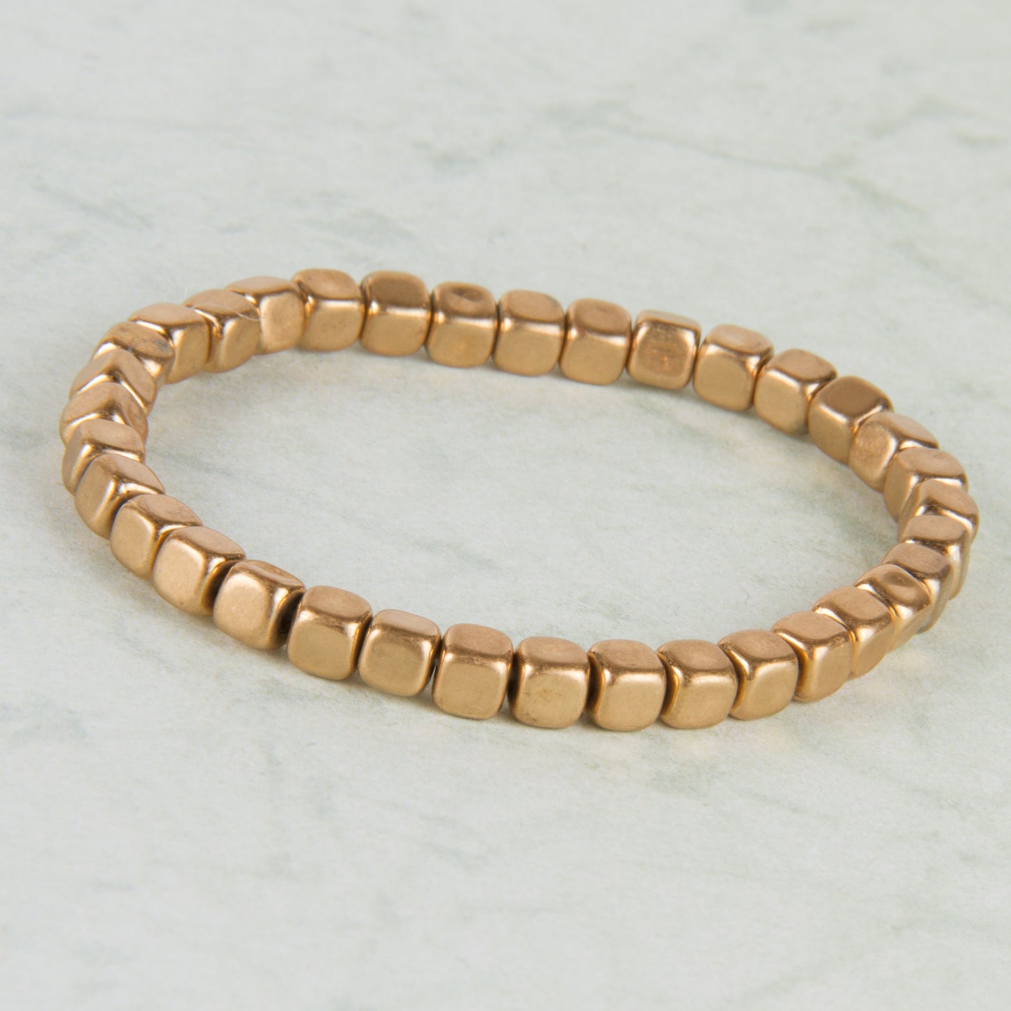 B1202 Plated Cube Bead Stretch Bracelet