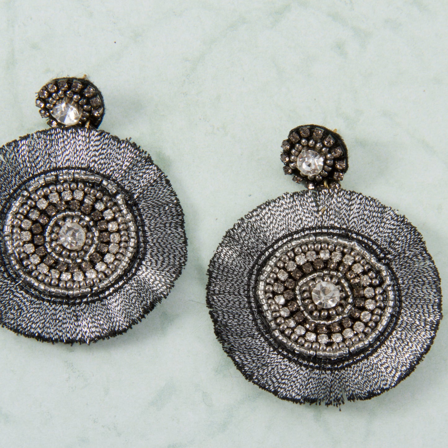 E2137-GY Thread and Beads Round Drop Post Earring