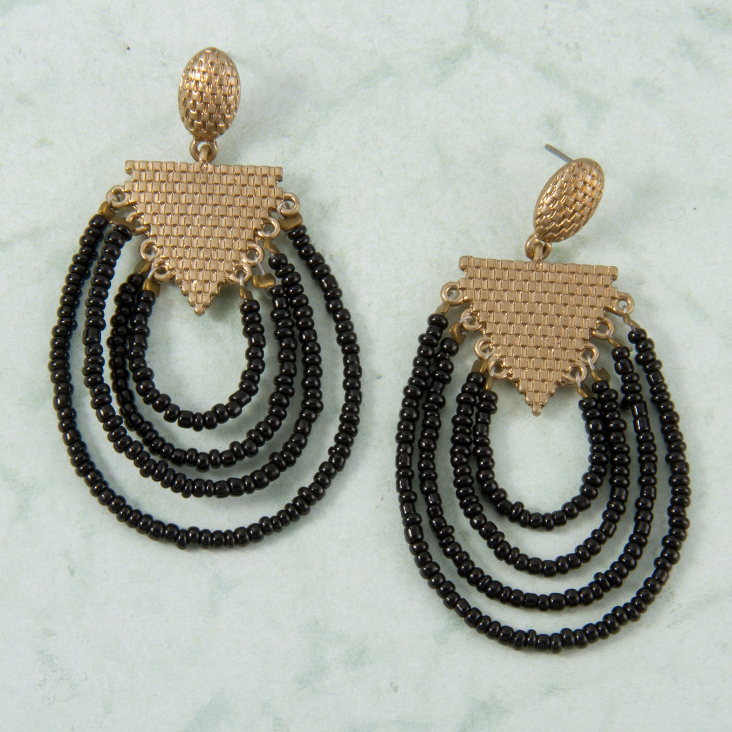 E2142-BK Seed Beeds Multi Hoop Earring