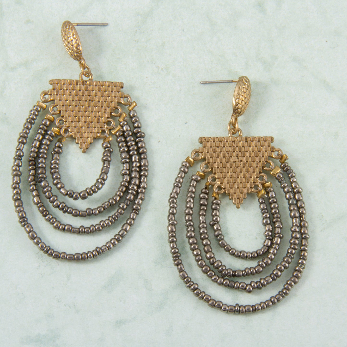 E2142-GY Seed Beeds Multi Hoop Earring