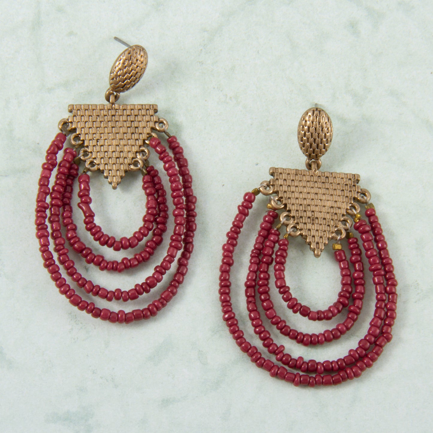 E2142-RD Seed Beeds Multi Hoop Earring