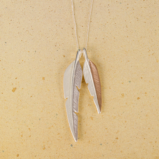 N3265 30" Two Tone Metal Feathers Necklace