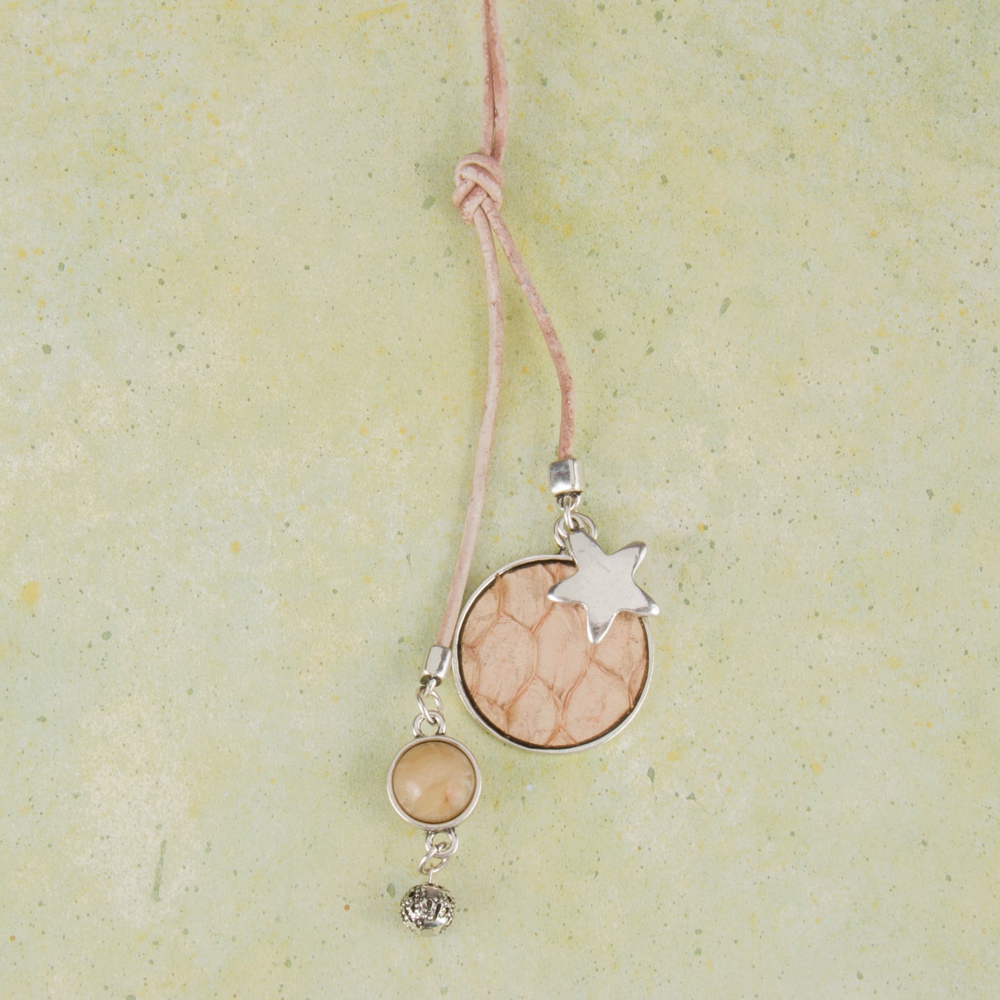 N3267-BR 36" Lariat Necklace with python embossed disk