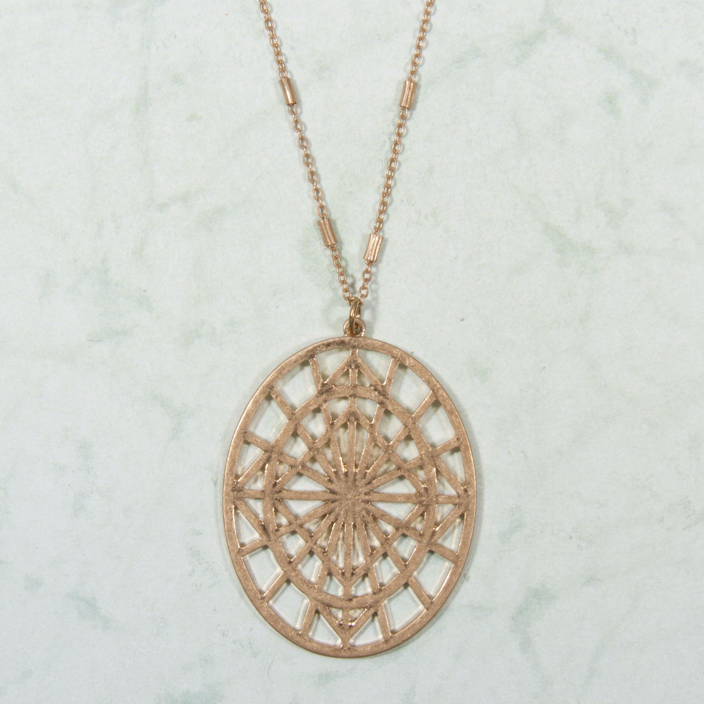 N3294-GD 16" Oval, Open Design Pendant Necklace