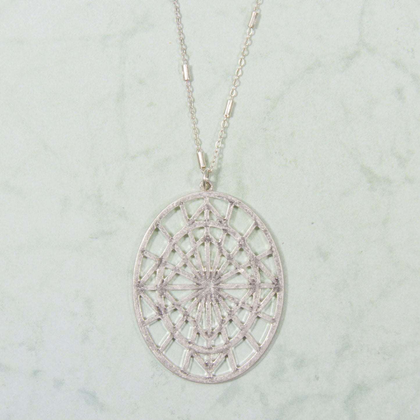 N3294-SL 16" Oval, Open Design Pendant Necklace