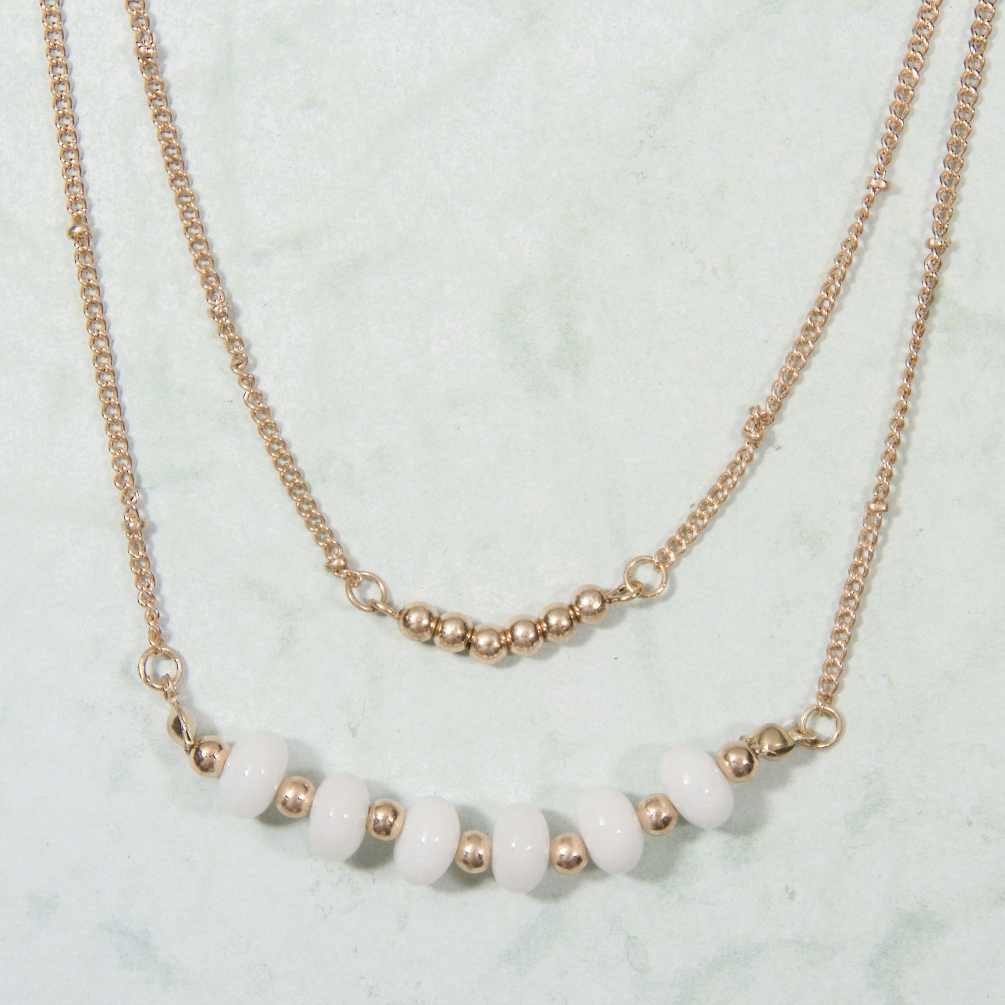 N3300-WH 16" Double Layer Beaded Necklace