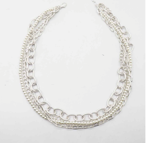 N3316 18" 4 Layer Chain Link & Pearl Necklace