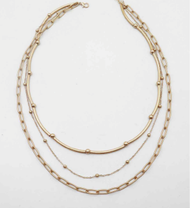 N3313-G 22" 3 Strand Worn Gold Necklace