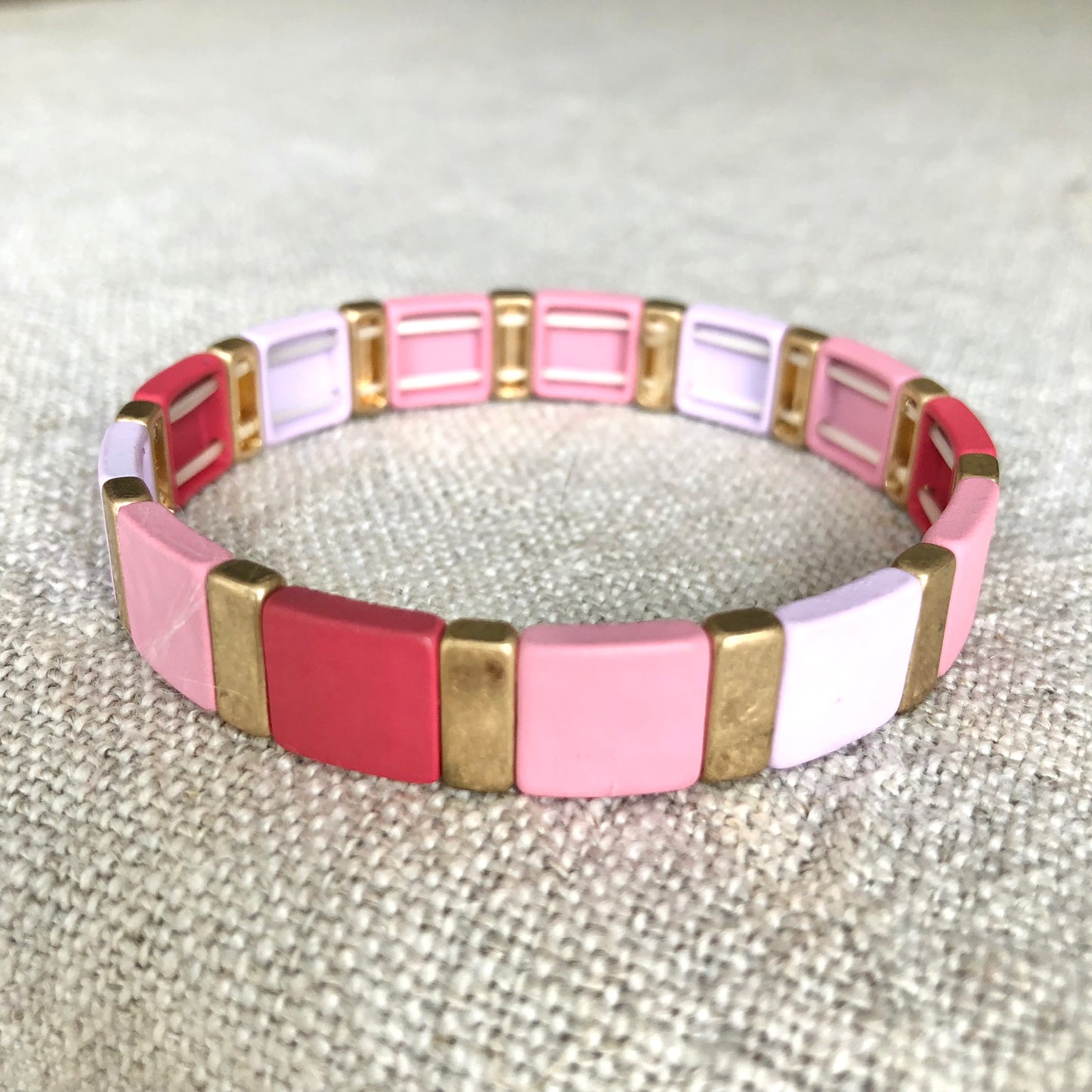 B1235-PK Color Square Stretch Bracelet