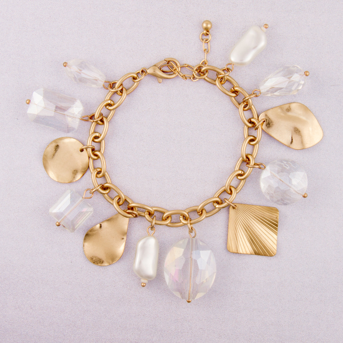 B1387 Chunky Charm Bracelet with Glass Faceted Stones
