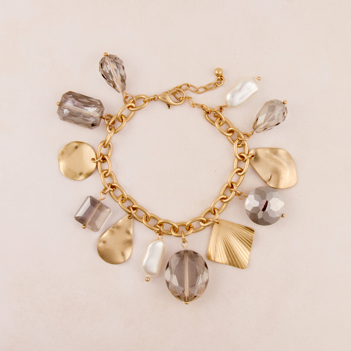 B1387 Chunky Charm Bracelet with Glass Faceted Stones