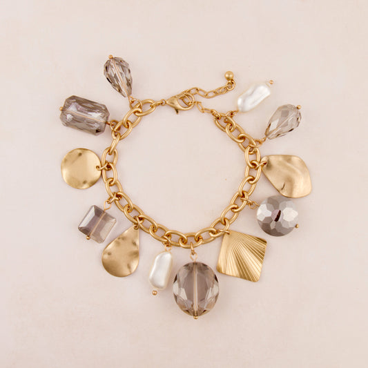 B1387 Chunky Charm Bracelet with Glass Faceted Stones