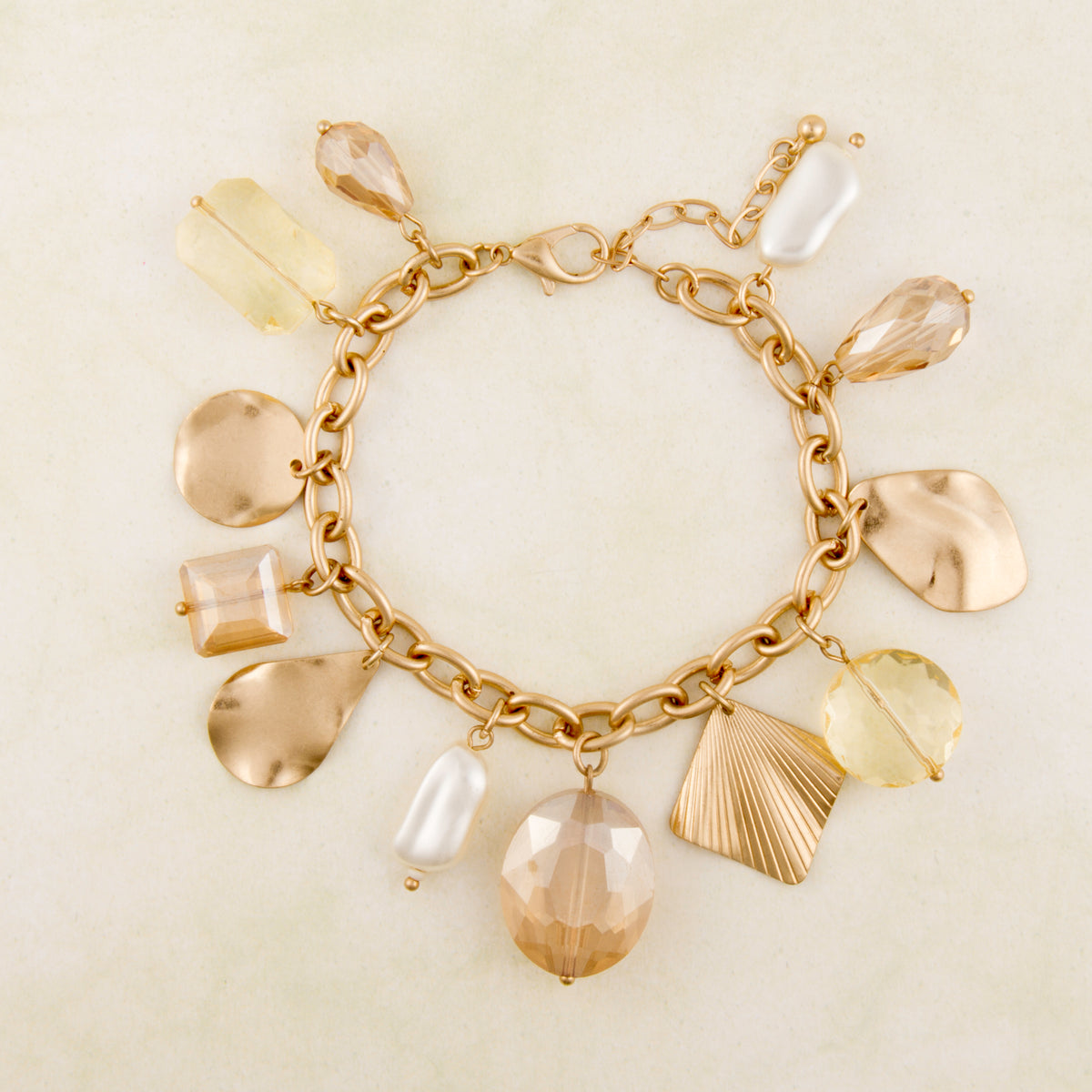 B1387 Chunky Charm Bracelet with Glass Faceted Stones
