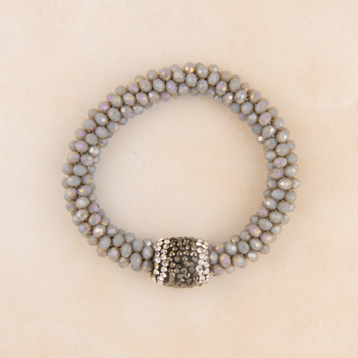 B1403 Spiral Beaded Stretch Bracelet with Pave Accent
