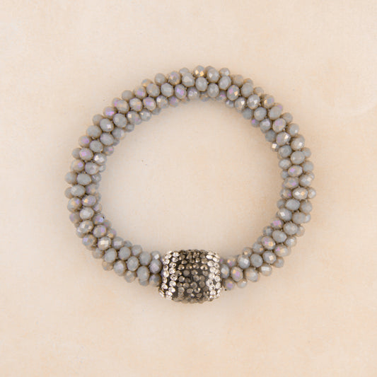 B1403 Spiral Beaded Stretch Bracelet with Pave Accent