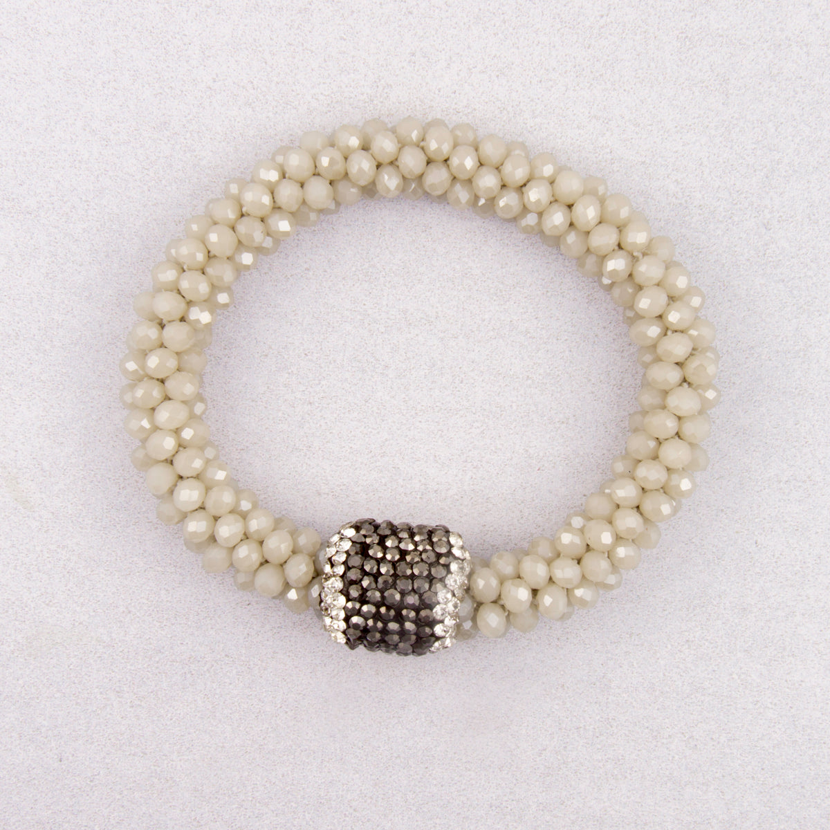 B1403 Spiral Beaded Stretch Bracelet with Pave Accent