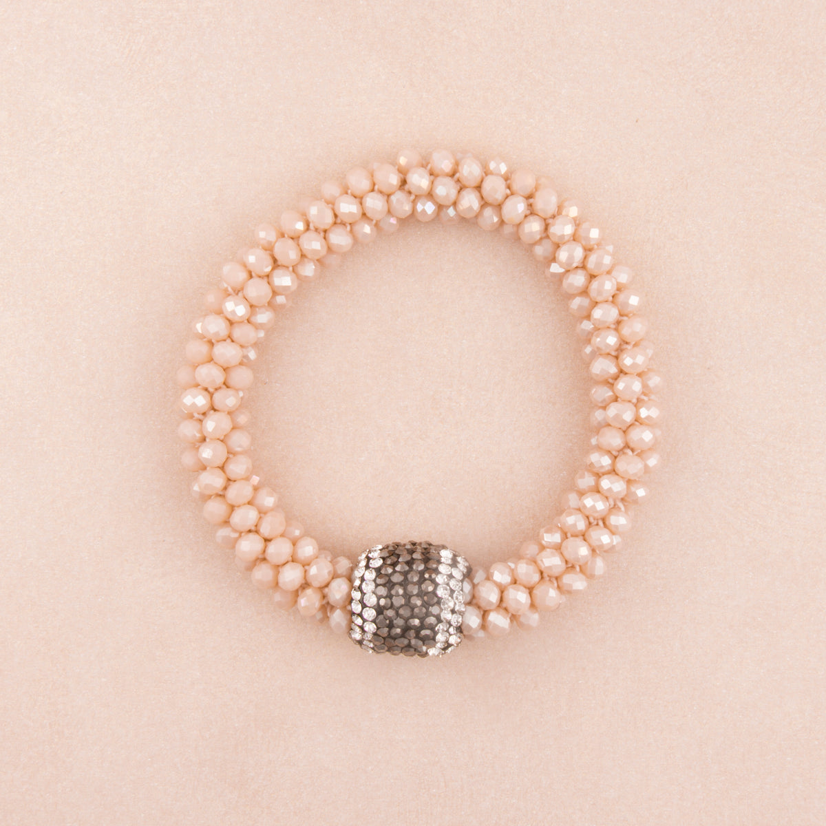 B1403 Spiral Beaded Stretch Bracelet with Pave Accent