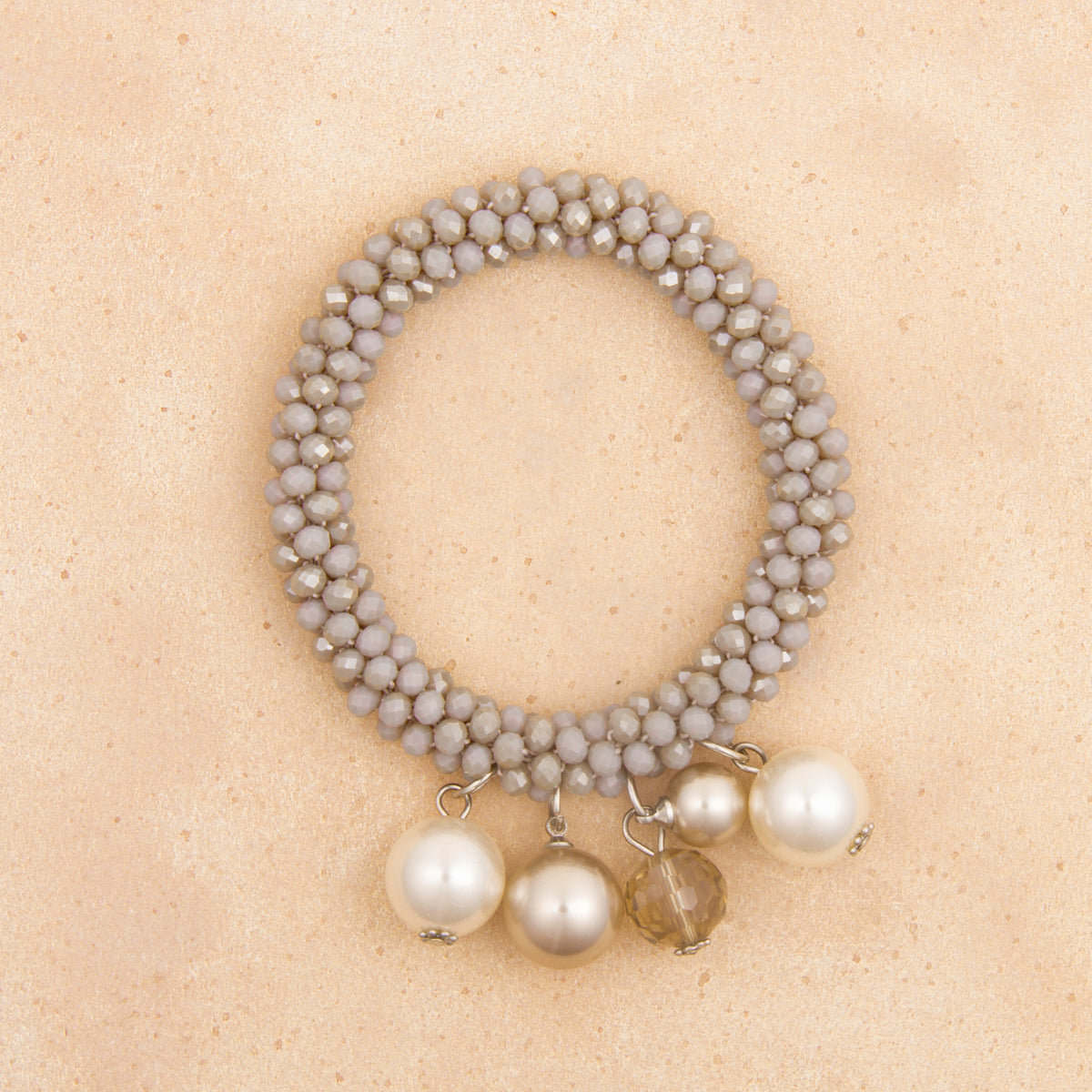 B1406 Spiral Beaded Stretch Bracelet with Pearl Charms