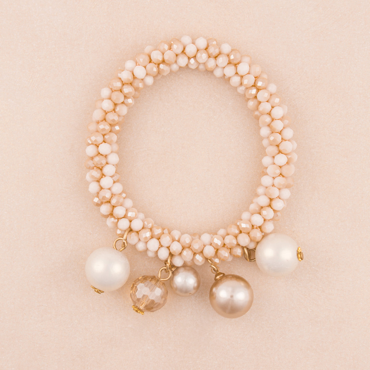B1406 Spiral Beaded Stretch Bracelet with Pearl Charms