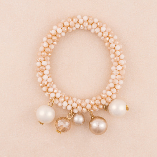 B1406 Spiral Beaded Stretch Bracelet with Pearl Charms