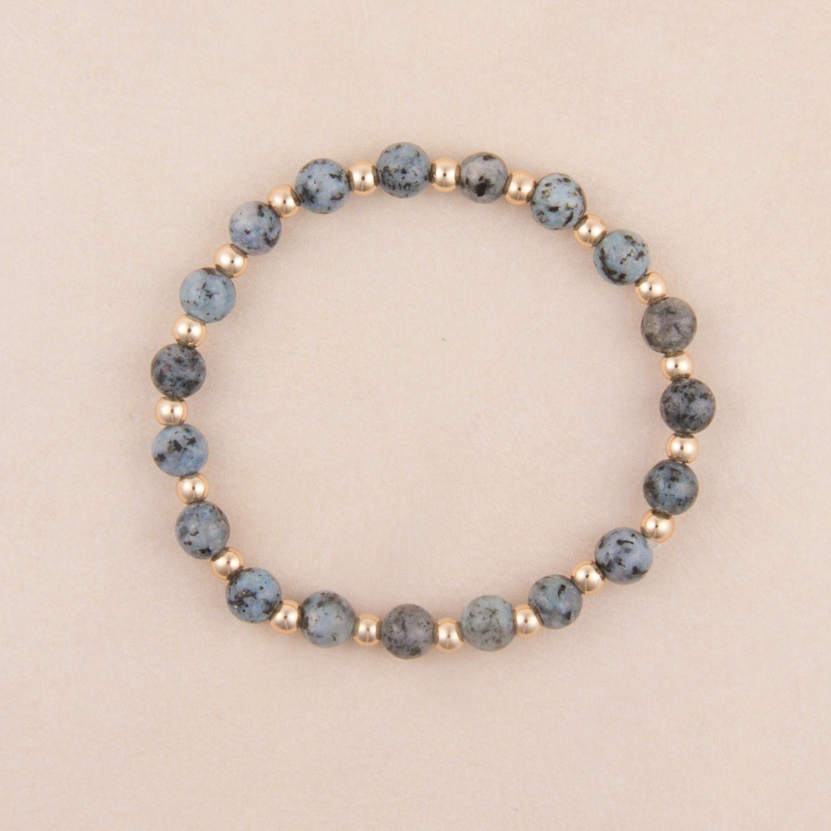 B1440 Small Round Stone & Round Plated Beaded Stretch Bracelet