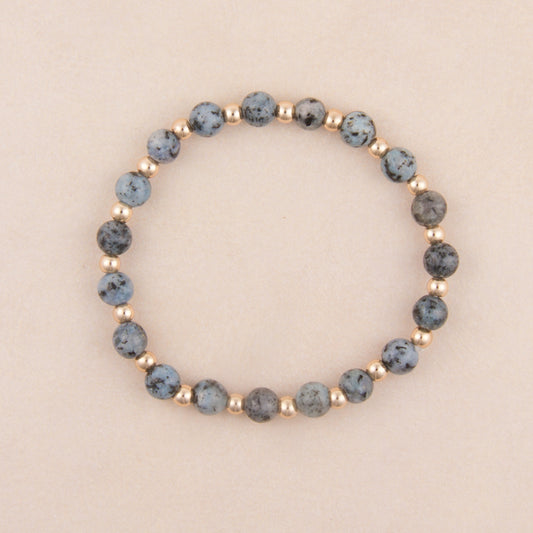B1440 Small Round Stone & Round Plated Beaded Stretch Bracelet