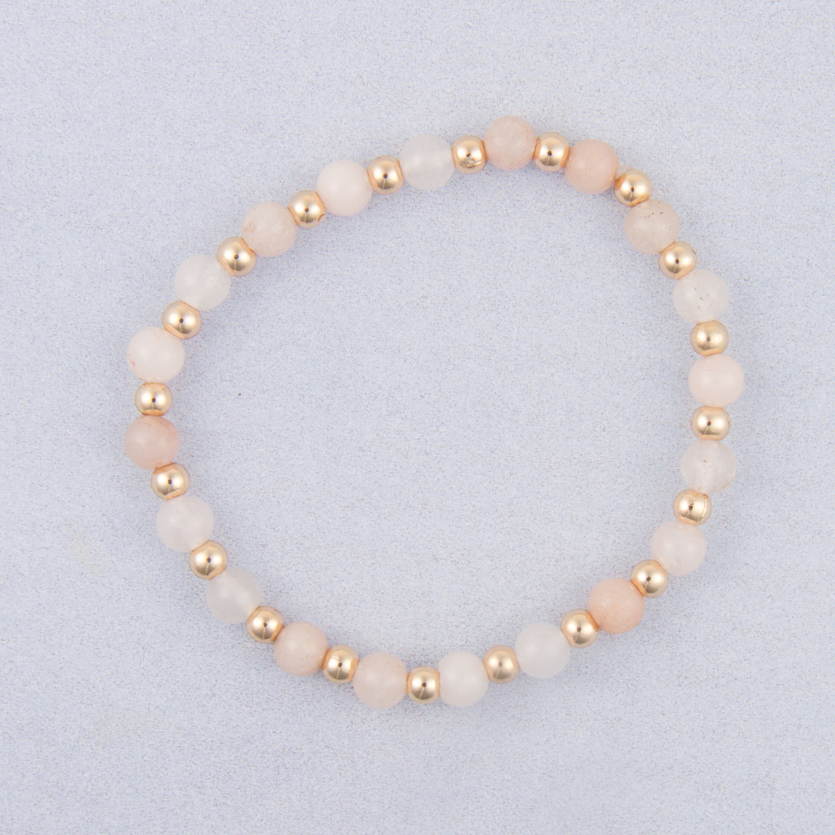 B1440 Small Round Stone & Round Plated Beaded Stretch Bracelet
