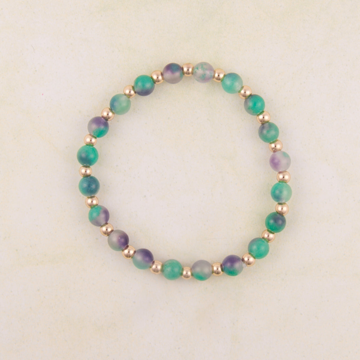 B1440 Small Round Stone & Round Plated Beaded Stretch Bracelet