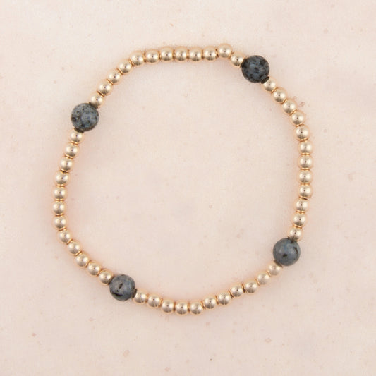 B1441 Small Round Plated Beads with 4 Stone Beads Beaded Stretch Bracelet