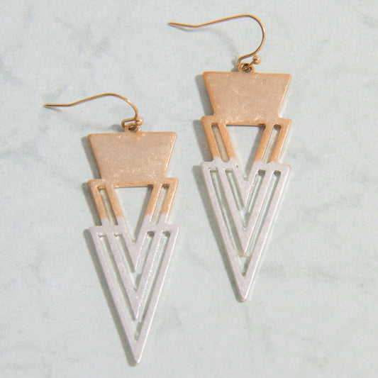 E2159-GD Two Tone Triangle Earring