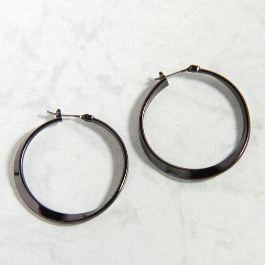 E2163-HE  1.5"  Hematite Twist Hoop Earring