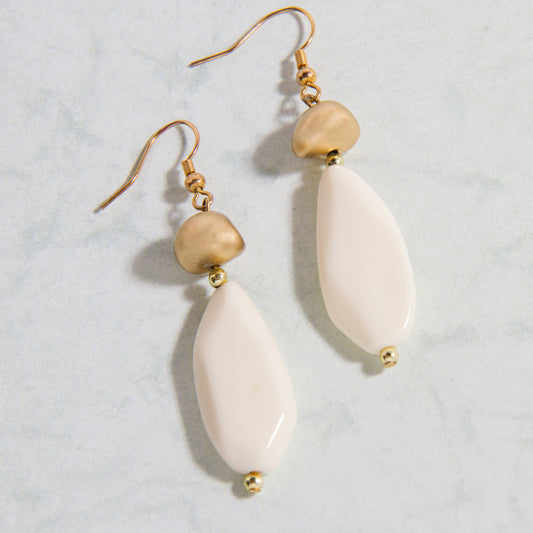 E2167 Matte Gold Ball with Ivory Drop Earring