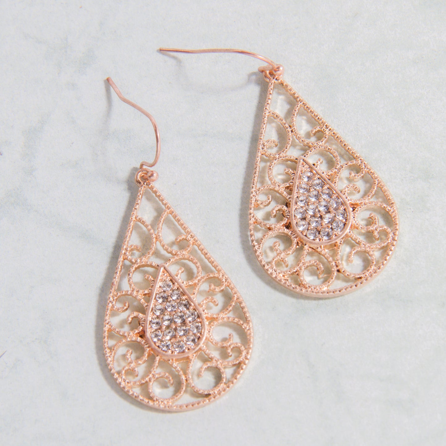 E2177 Rose Gold Teardrop with Chrystals Earring