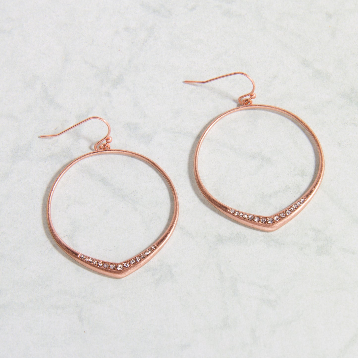 E2179 Rose Gold Open Circle with Chrystals Dangle Earring