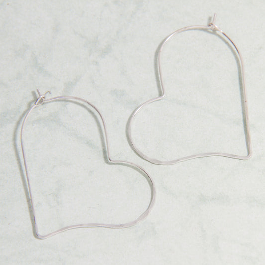 E2222-SL 2" Heart Hoop Earring