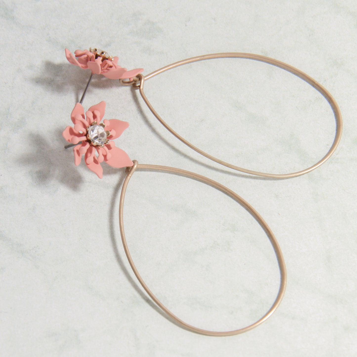 E2223-PK 3" Color Coated Flower w Oval Hoop Dangle Earring