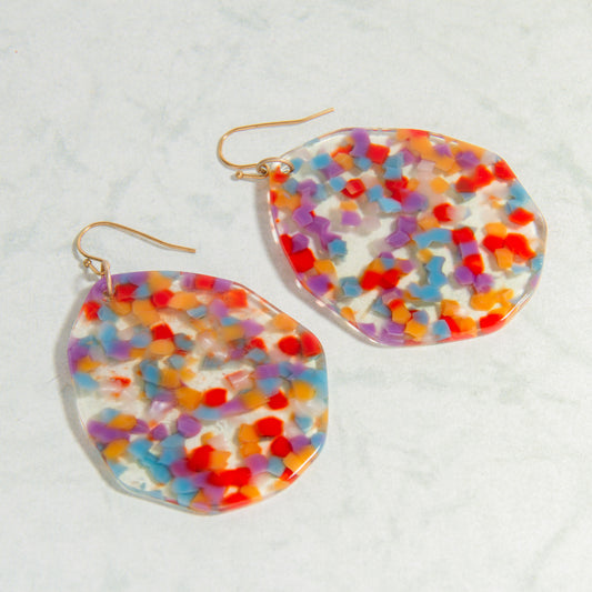 E2232 Acetate Teardrop Dangle Multi Color Earring