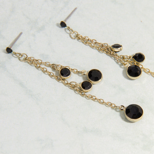 E2248-BK Two Row Chain with Mini Faceted Beads Dangle Earring